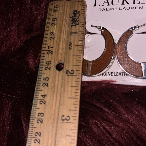 Ralph Lauren Silver and Brown Leather Hoop Earrings - Picture 8 of 10